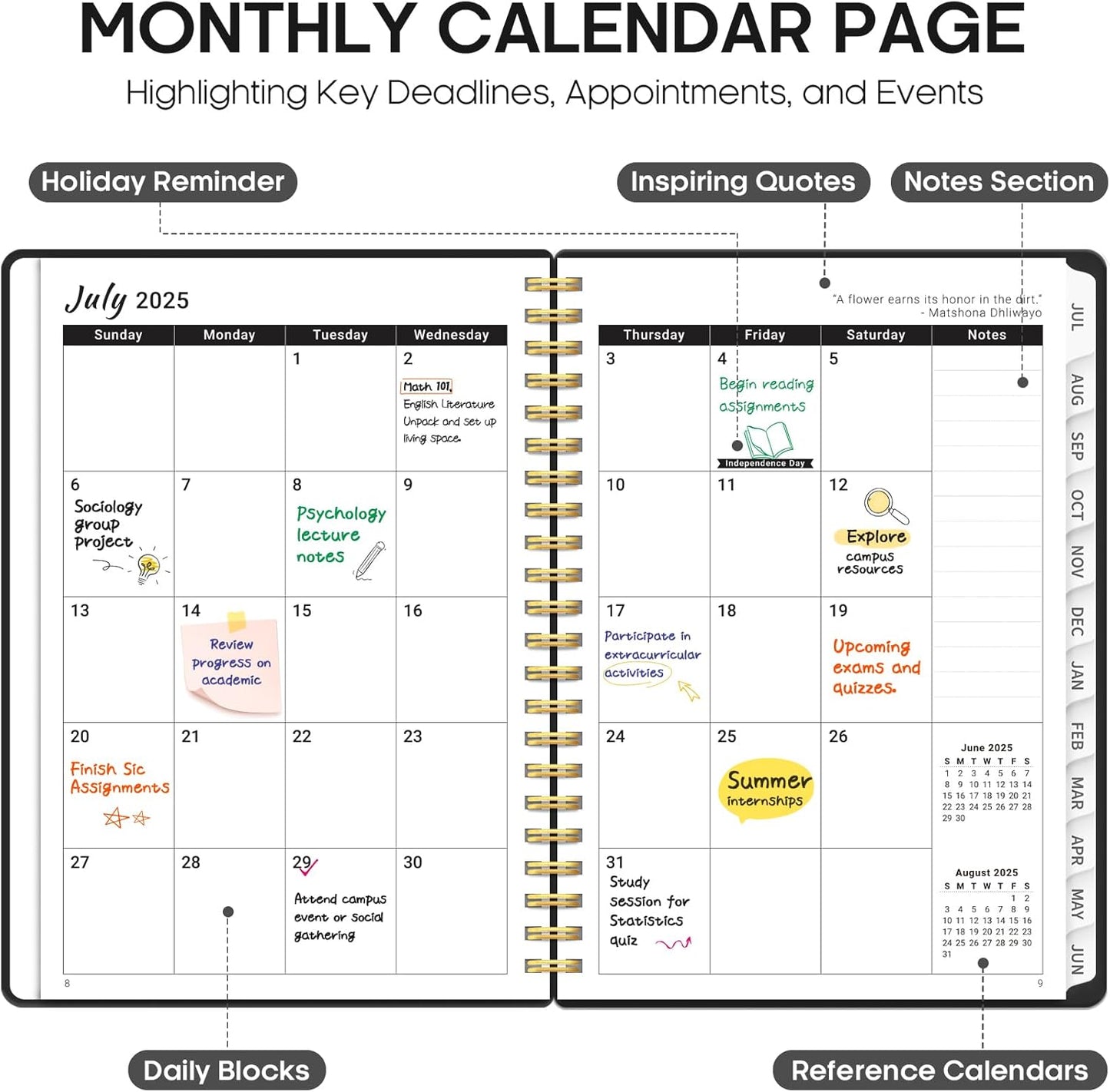 Planner 2025-2026, Academic Year Weekly and Monthly Calender Planner, July 2025 - June 2026, Spiral Bound School Planning Tool, Perfect for Teacher, Student, Women & Men - A5 (6.3" x 8.5"), Black