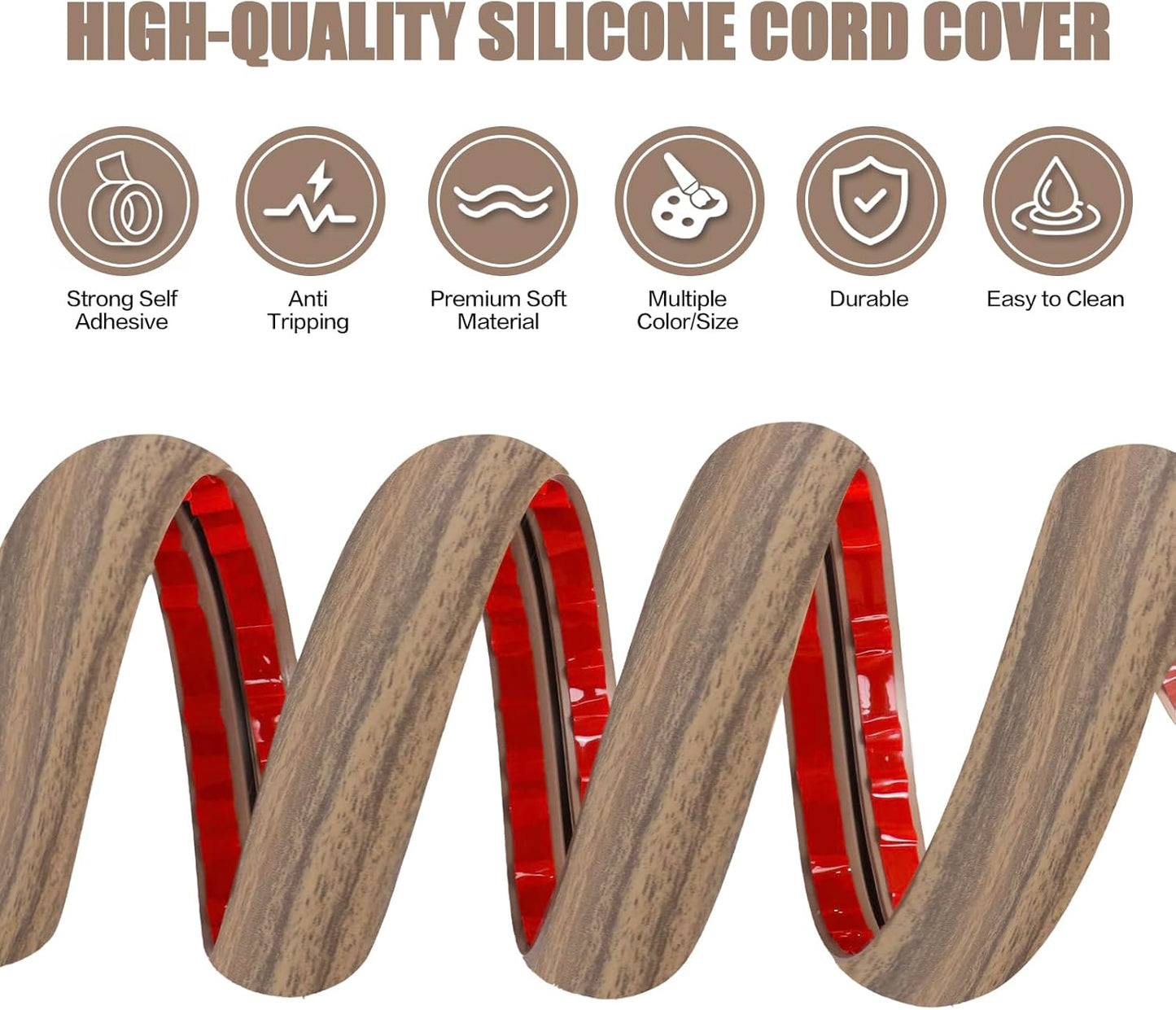Floor Cord Cover Self Adhesive Cord Hider,3.3FT Cable Management, Extension Strip Protector for Wires, Prevent Cable Trips for Offices, Gyms, Exhibitions Cavity:0.51"(W) x0.3(H) Woodsmokedbrown