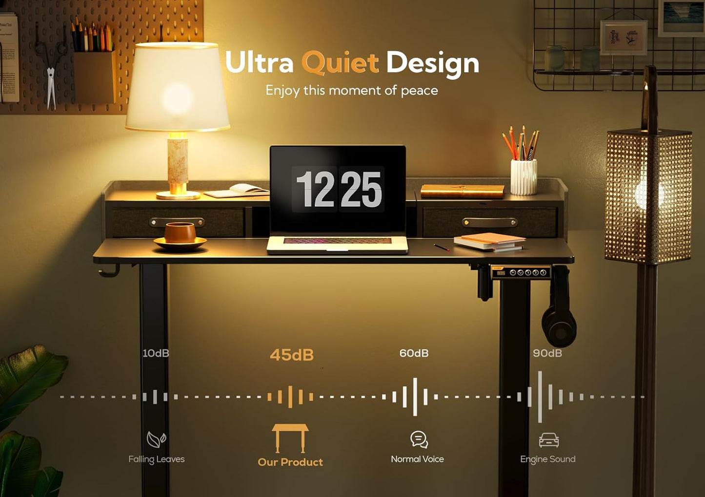 Claiks Standing Desk with Drawers, Stand Up Electric Standing Desk Adjustable Height, Sit Stand Desk with Storage Shelf and Splice Board, 48 Inch, Black