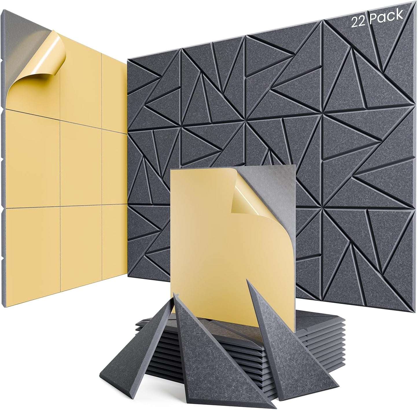 22 pack Acoustic Panels With Self-Adhesive, 12"X 12"X 0.4"Sound Proof Foam Panels, Sound Panels High Density, Soundproof Wall Panels for Home Studio Office Dark Gray
