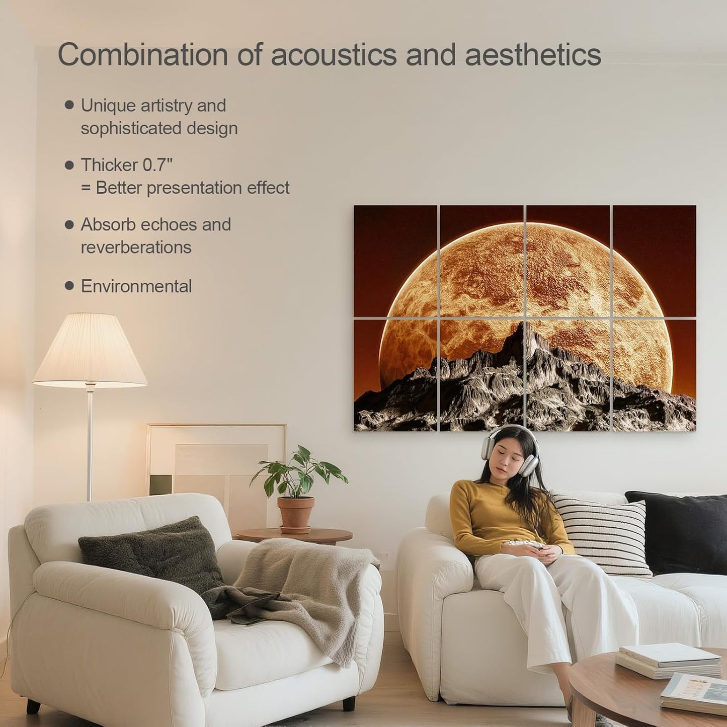 UMIACOUSTICS 8 Pcs 0.7Inch Thick Art Acoustic Panels, Total 47.2” x 31.5” Decorative Acoustical Wall Panels, Sound Absorbing Art Panels for Home, Office, Hotel, Recording Studio, Golden-Star Shines