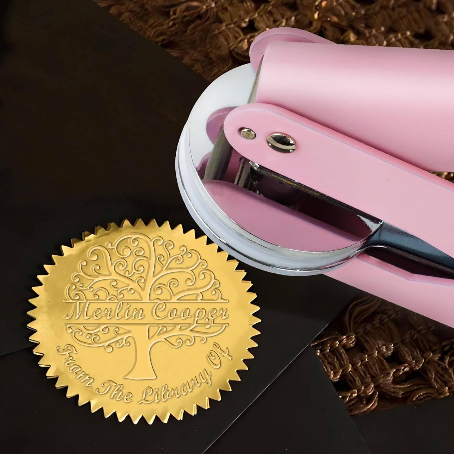 Customized Book Embosser Tree of life Color Stamp with Your Name or Design Personalized Library Embosser Stamp Custom Books Business Cards Paper Documents Notebooks etc. (Tree of Life-01)