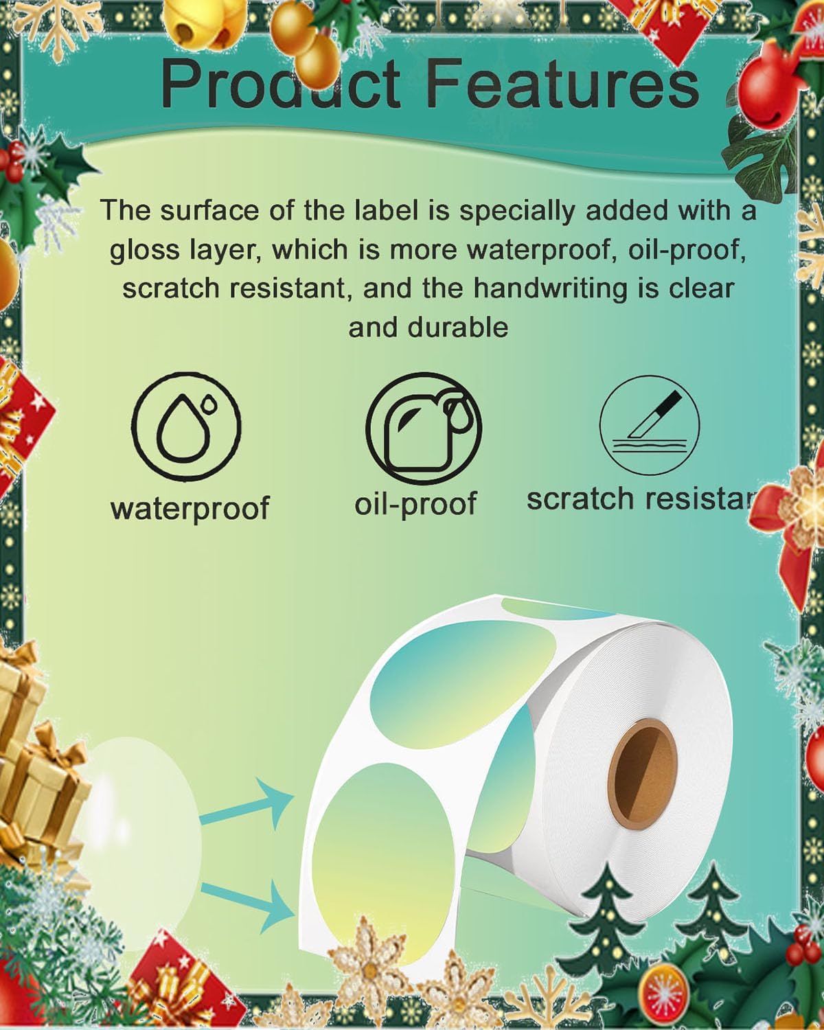 2 inch Round Thermal Labels, Thermal Printer Labels Sticker use for Barcode, Shipping, Customized, Circle Direct Thermal Stickers 500 PCS/1 Roll, Gradient Green