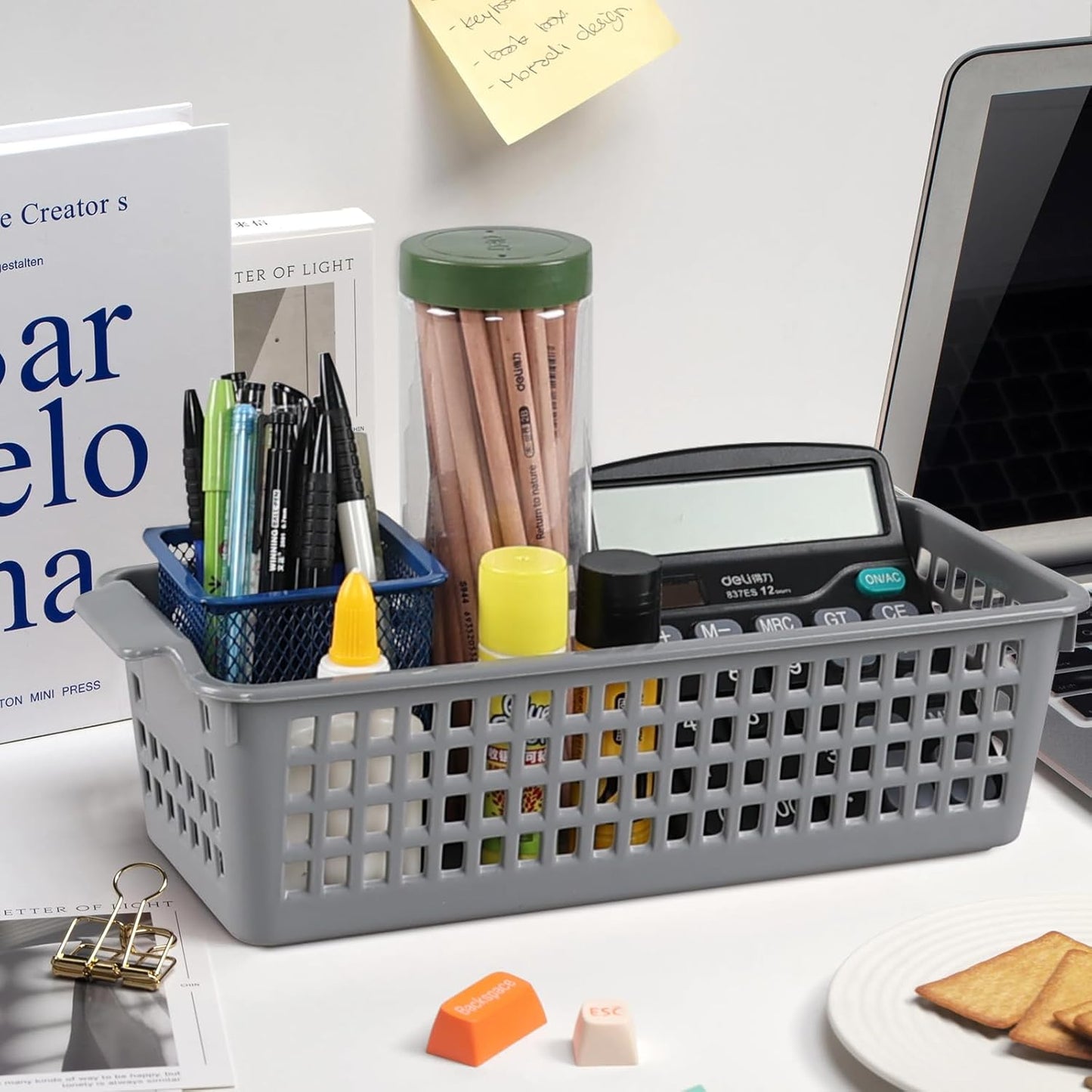 6 Packs Slim Plastic Storage Trays Baskets,Pencil Organizer 11.61" x 5.03", Grey