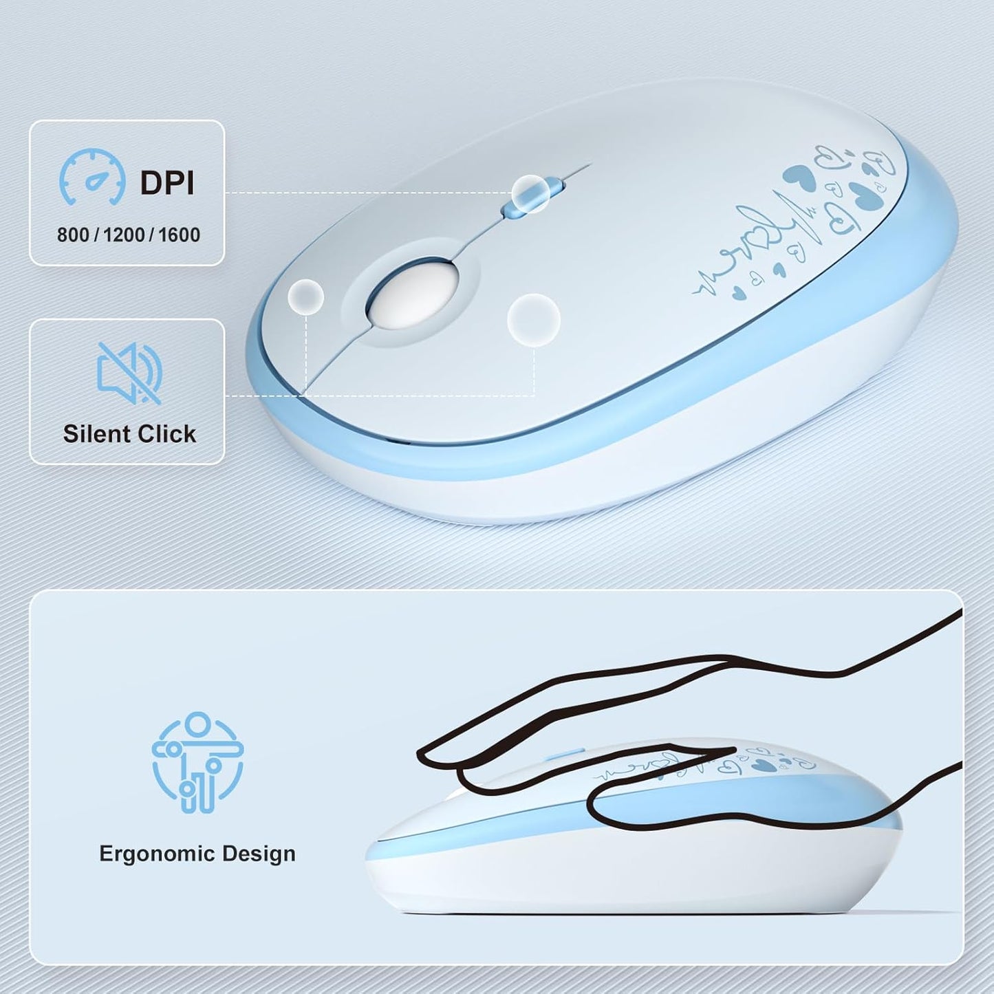 MOFII Wireless Keyboard and Mouse Combo, Cute Retro Typewriter Keyboard and Silent Mouse, 2.4GHz Full Size Computer Keyboard Wireless Mouse Set for PC, Laptop, Desktop, Windows (Blue Colorful)