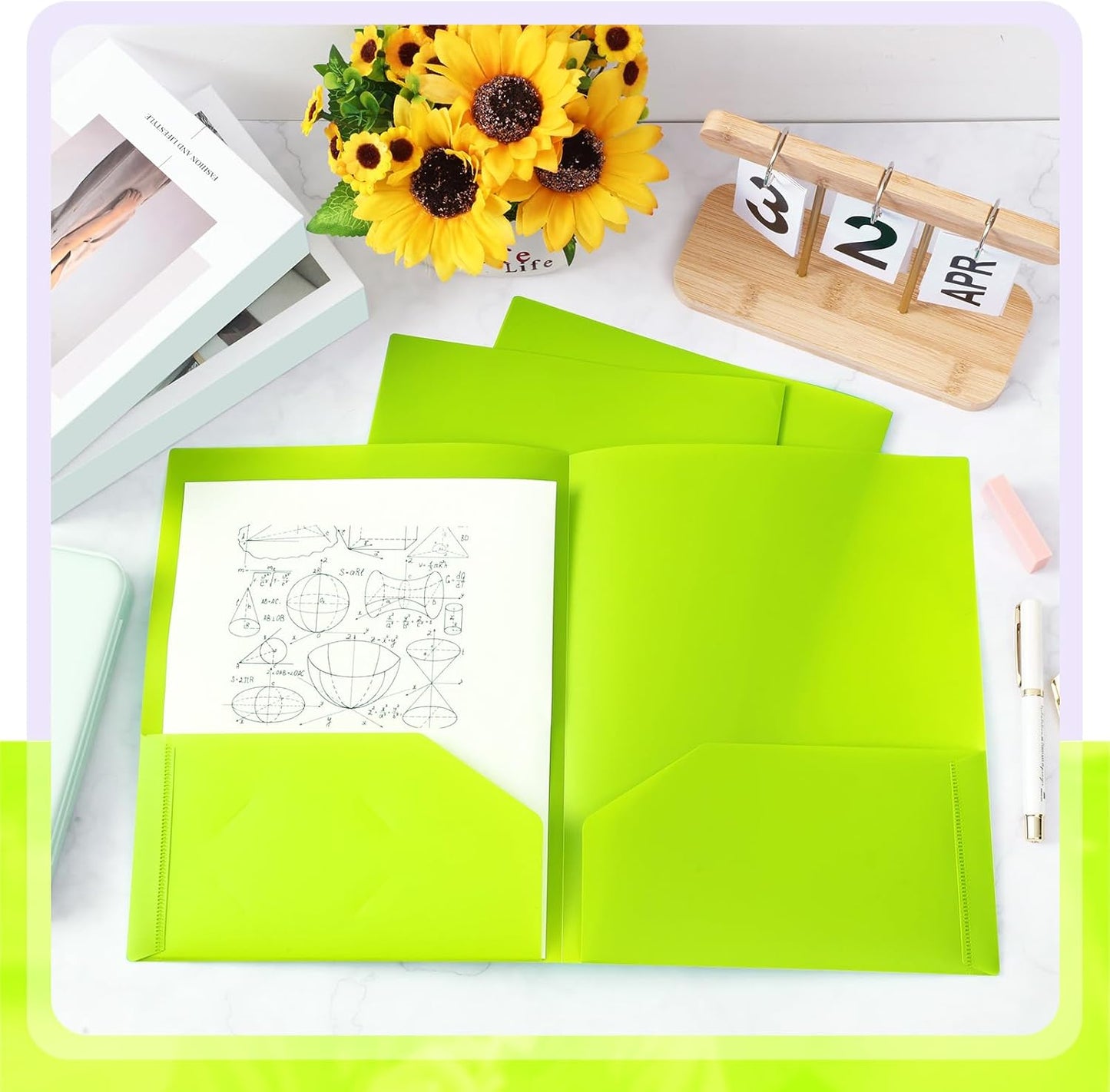Gueevin 24 Pcs Plastic Folders with Pockets, Back to School Two Pocket Folder Fit Letter Size, Heavy Duty School Business Card Holder for Home Office, 11. 61 x 9. 45 Inches (Fluorescent Green)