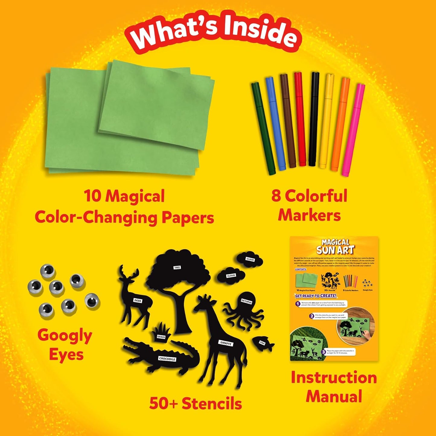 Skillmatics Sun Paper Art Kit - STEM Craft Kit for Kids with Decorative Paper, Stencils & Markers, Create with Sunlight, Mess-Free, Indoor Fun, Gifts for Ages 4, 5, 6, 7, 8, 9, 10, 11, 12