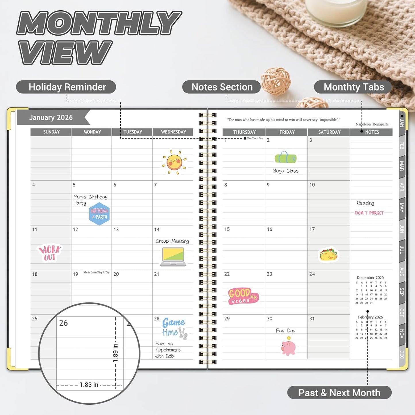 Academic Planner 2026 (8.5" x 11") - Weekly & Monthly Planner (Jan. 2026 - Dec. 2026), Column View Calendar Organizers, Hardcover Agenda Book with Tabs for Office & School, Black