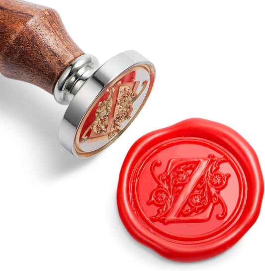 Mceal Wax Seal Stamp, Large Seal 1 1/5"(30mm) Dia, Silver Brass Head with Wooden Handle, Regal Letter A to Z Series (Letter Z)