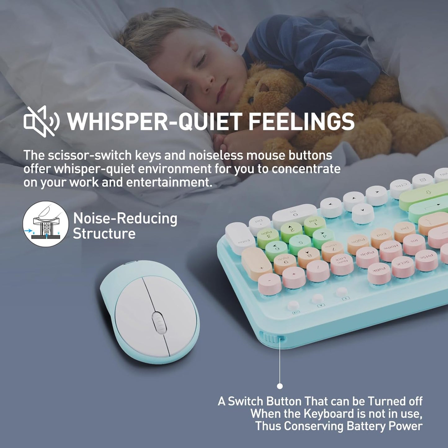 Keyboard and Mouse Wireless,2.4Ghz Retro Typewriter Style Round Keycap,Full Size Wireless Keyboard Mouse Combo,Cute Cordless Keyboard Mouse Set for PC Laptop Desktop Computer-Green White Pink Colorful