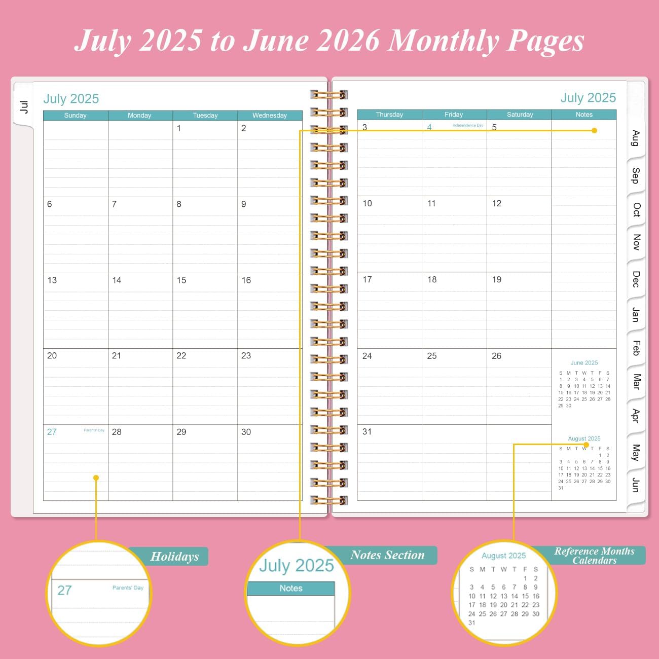 2025-2026 Appointment Book & Planner - Hourly Planner from July 2025 - June 2026, Weekly Appointment Book 2025-2026 with 30-Minute Interval, 6.4" x 8.5", Pink