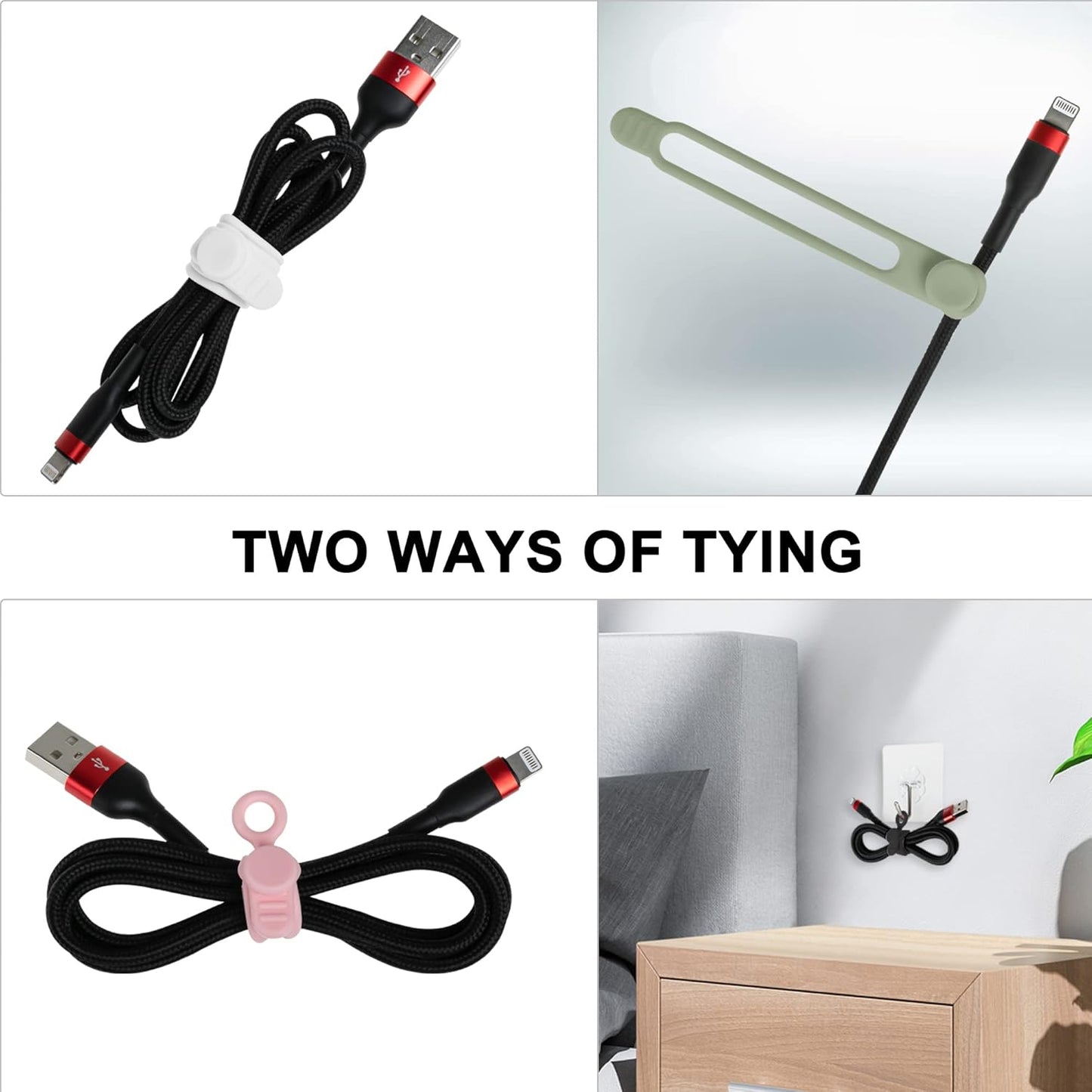 Nearockle 50Pcs Silicone Cable Ties Cord Organizer for Bundling Earphone, Phone Charger, Computer Cords, Reusable Cable Ties Wire Organizer in Home,Office,Kitchen,School (5 Colors)