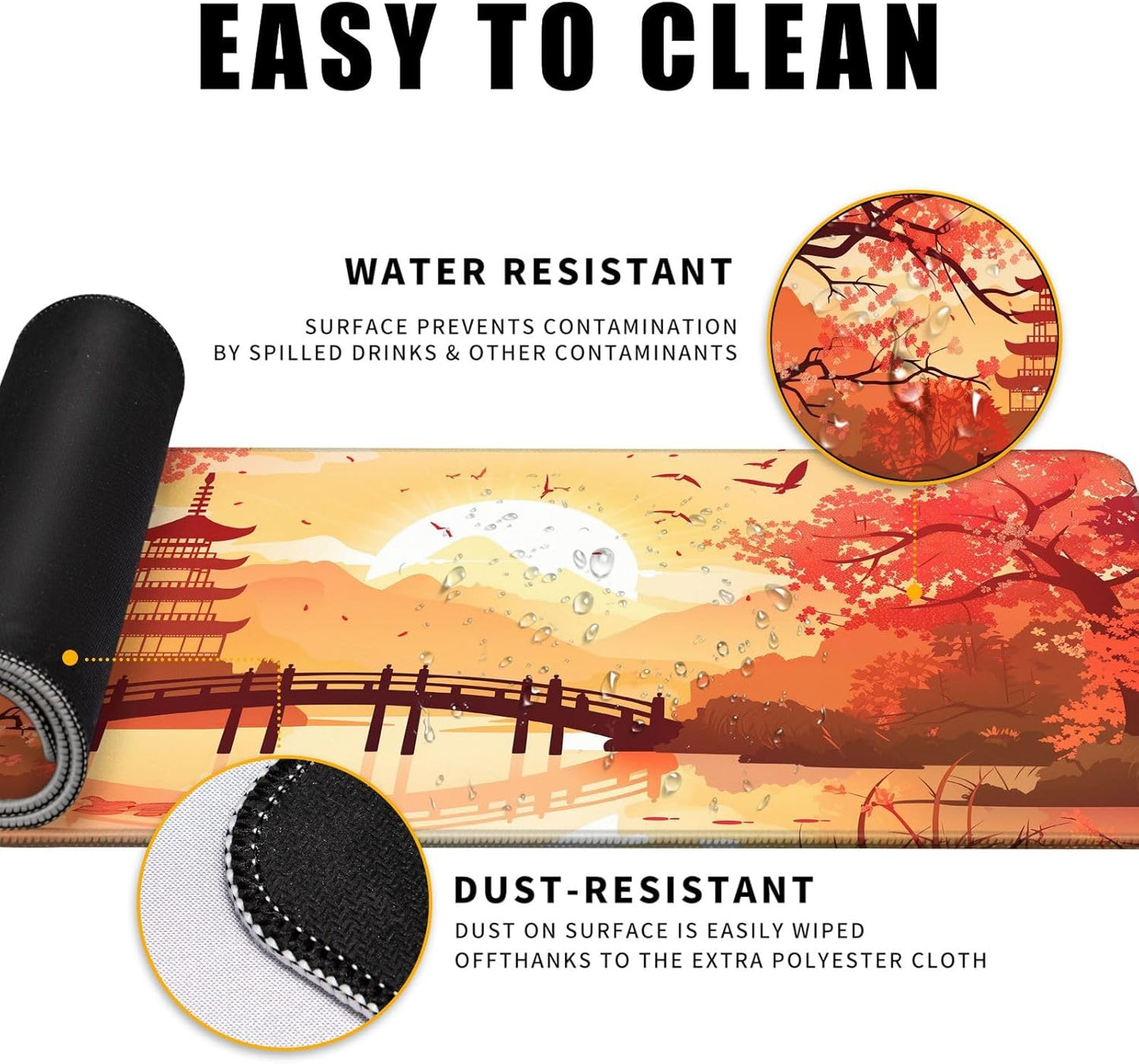 Japanese Cherry Blossom Desk Mat Anime Gaming Mouse Pad Large Desk Pad for Desk Computer Pc Laptop Office Decor, Mouse Keyboard Pad Stitched Edges Non-Slip Rubber Mat Desk Pad, 31.5x11.8 in