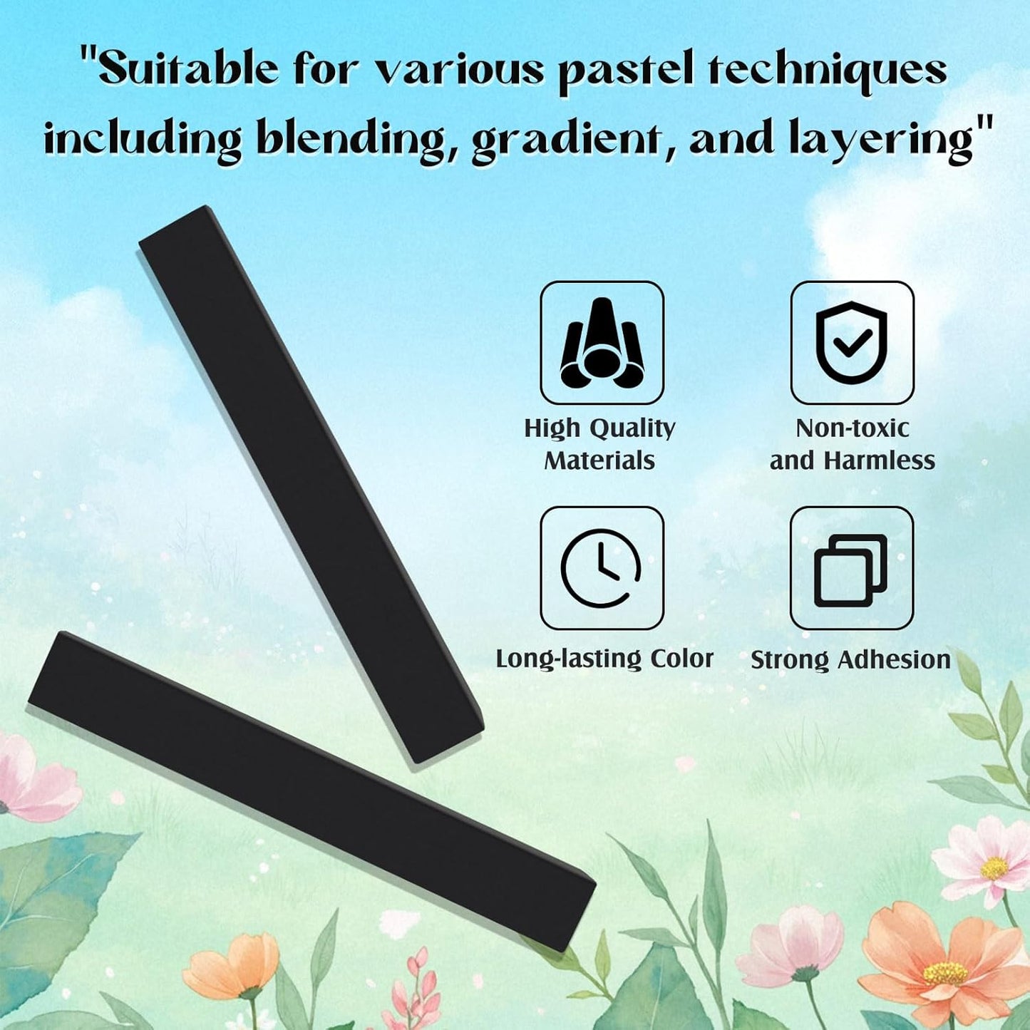 48 Pcs Soft Chalk Pastels Set Soft Pastel for Artists Square Sketch Chalk Non-toxic Artist Pastel Sticks for Professional Artists Students and Art Lovers(Black)