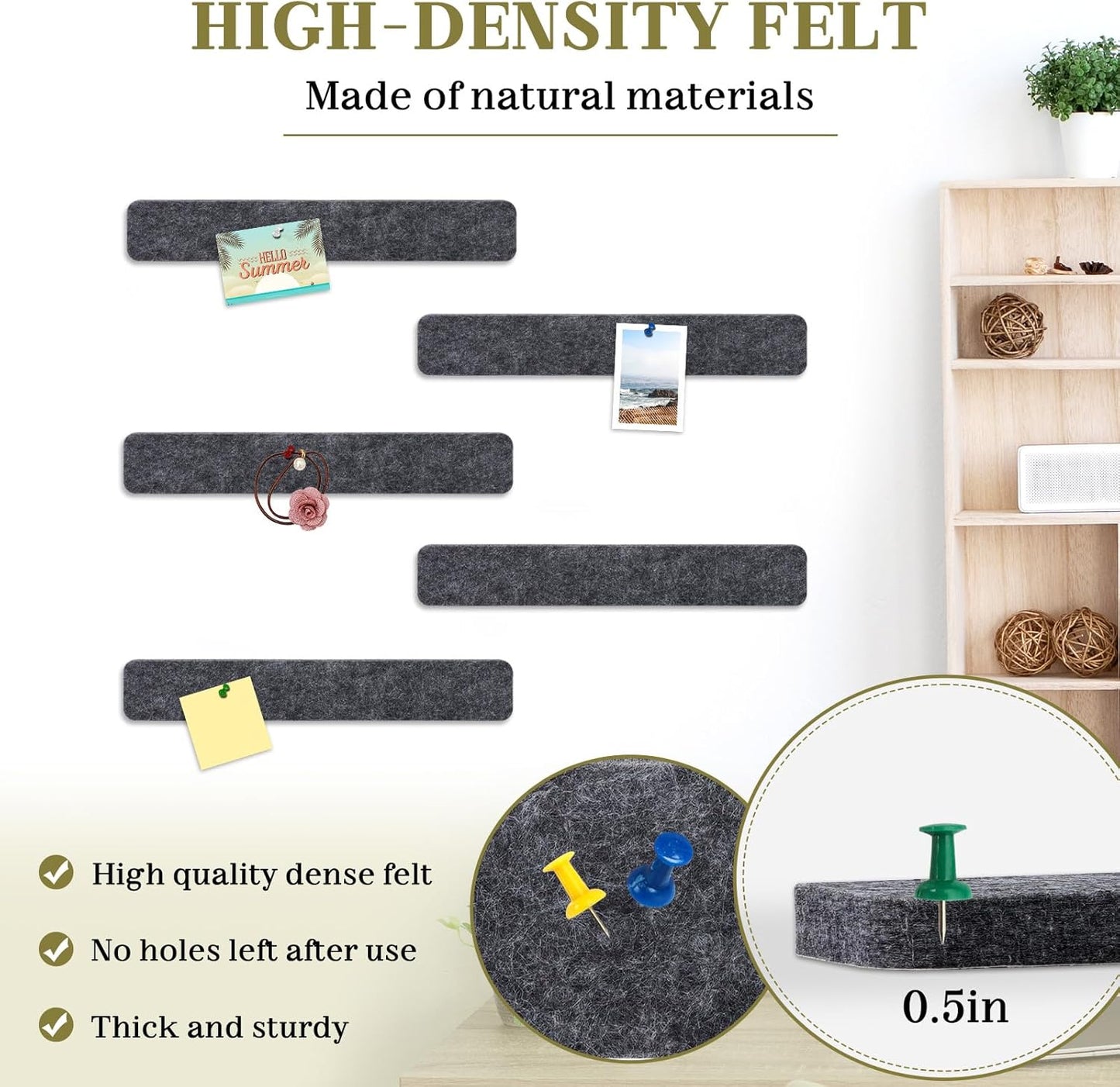 DOLLAR BOSS Bulletin Board Cork Strips for Walls-13x2 Inch, 1/2 Inch Thick, Adhesive Frameless Cork Board for Office, Home & School with 30 Push Pins, Grey