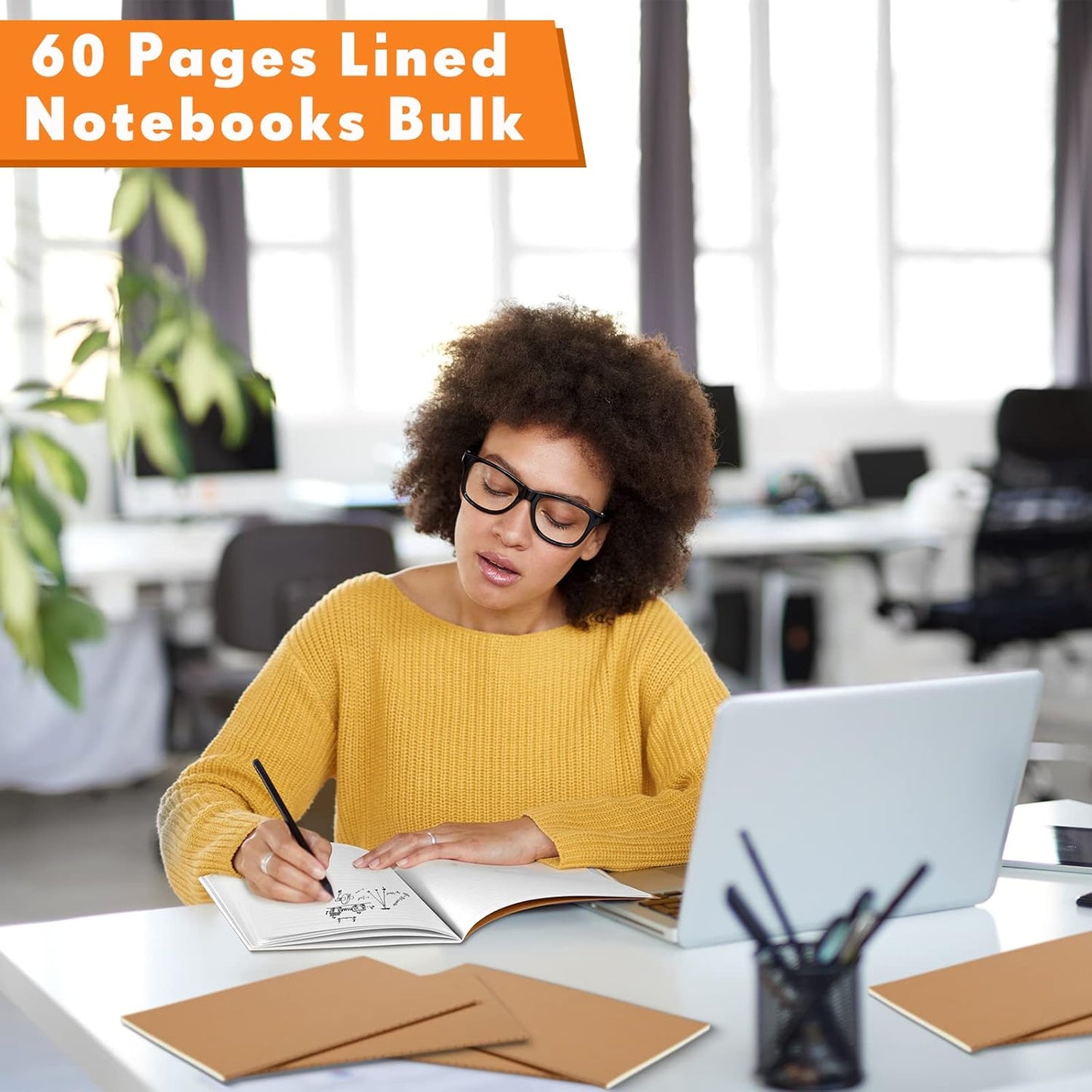 100 Pcs Kraft Notebook Journals 5.5 Inch x 8.3 Inch A5 Softcover Notebooks Bulk for Writing Sketch Office Notepad with 60 Pages 30 Sheets (Multicolor,Lined)(Black, Brown,Lined)