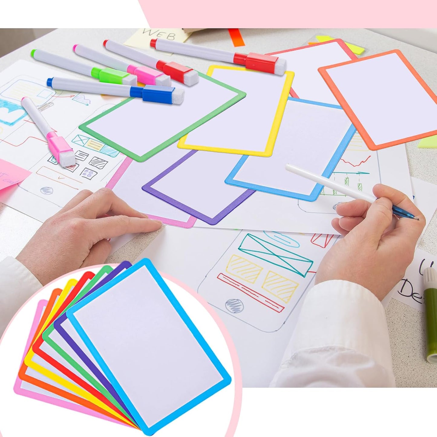 Harloon 100 Pcs Dry Erase Index Cards 4 x 6 Inch Laminated Reusable Dry Erase Note Cards Sheets for Office to Do List (Multicolored)