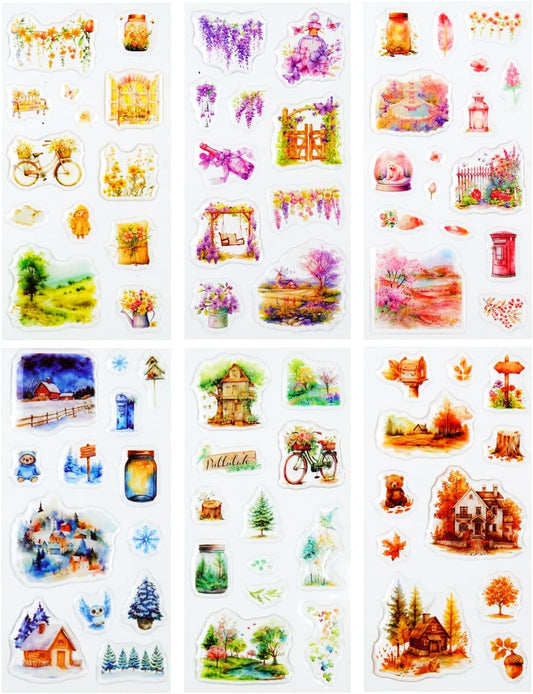 6pack Landscape 3D Epoxy Stickers, Cottagecore Aesthetic Scrapbook Supplies for Journaling, DIY Crafts, Phone Cases & Decorative Projects
