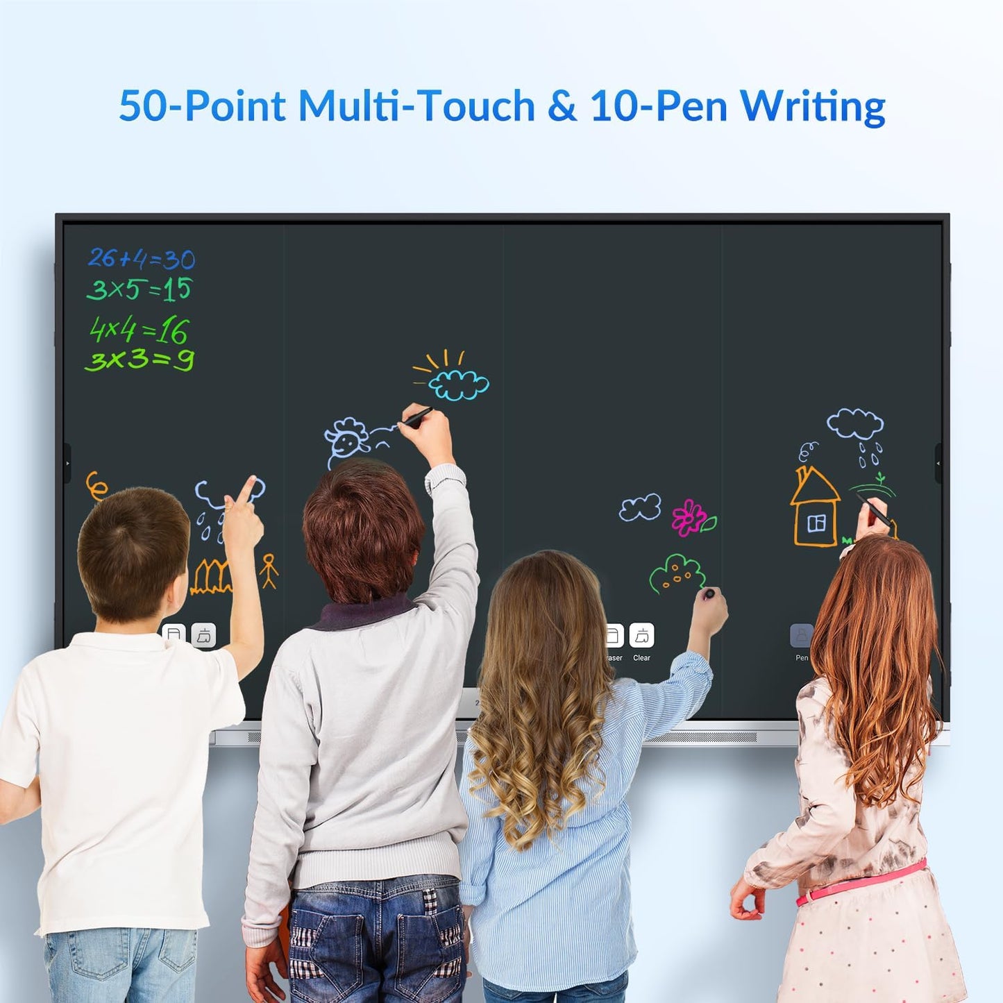75 Inch 4K Smart Board - Google EDLA-Certified Interactive Whiteboard, Android 14, 50-Point Touch, Wireless Casting - Digital Whiteboard for Classrooms & Hybrid Offices (Board Only)