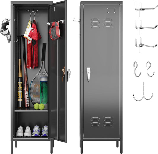 Aobabo Metal Storage Locker with Handle Lock, 54" H Steel Locker with Metal Hooks and Adjustable Shelf for School, Home, Office, Playroom, Assembly Required, Black
