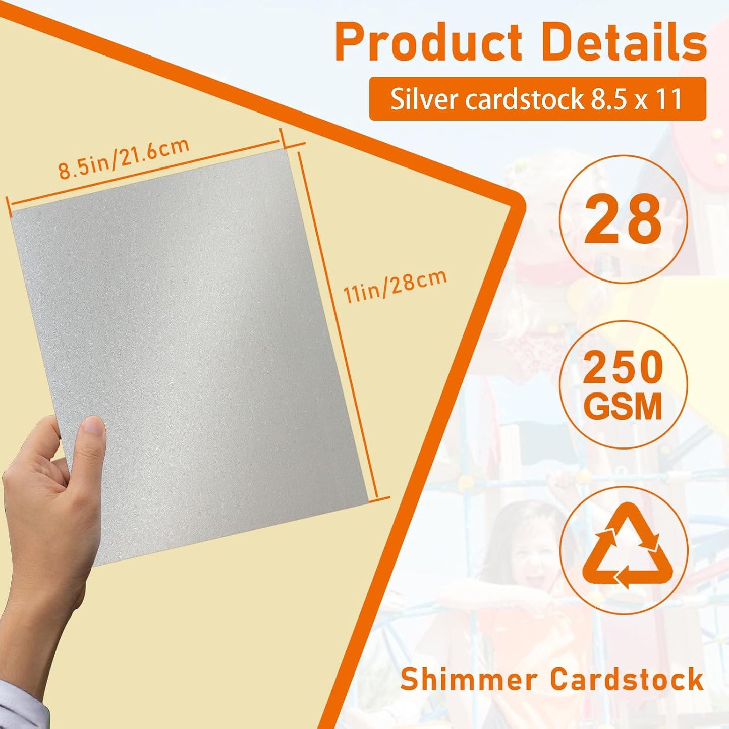 28 Sheets Silver Shimmer Cardstock 8.5 x 11 Craft Paper, 92lb Premium Glossy Grey Paper Card Stock for Wedding, Scrapbooking, Business Cards, Making Cards, Menus