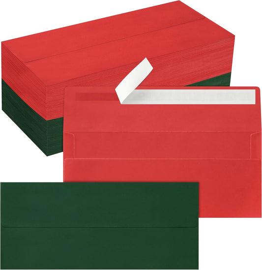 200 Pack #10 Christmas Red and Green Envelopes Letter Size, Business Envelopes Self Seal for Invoices, Letter Mailing, Office Checks, 4 1/8 x 9 1/2 Inches