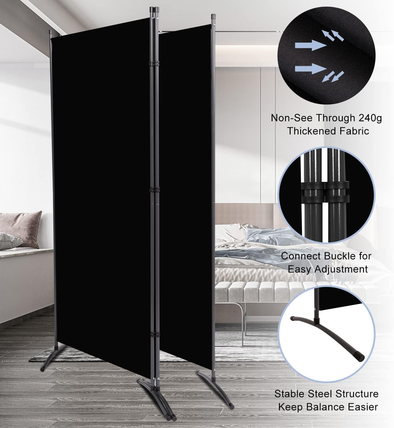 Room Divider 6FT Folding Privacy Screens, Partition Room Dividers w/Freestanding Design, Portable Wall Divider for Room Separtation, Fabric Screen Panel for Home Office Dorm (Black, 3 Panel)