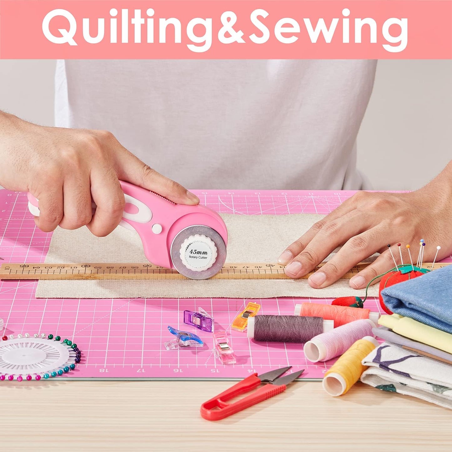 HEADLEY TOOLS 18"x24" Thickened Self Healing Cutting Mat, A2 Rotary Cutting Sewing Mat for Crafts, Double Sided 5-Ply Table Cutting Board for Fabric Quilting Patchwork Arts Hobby Project, Pink/Purple