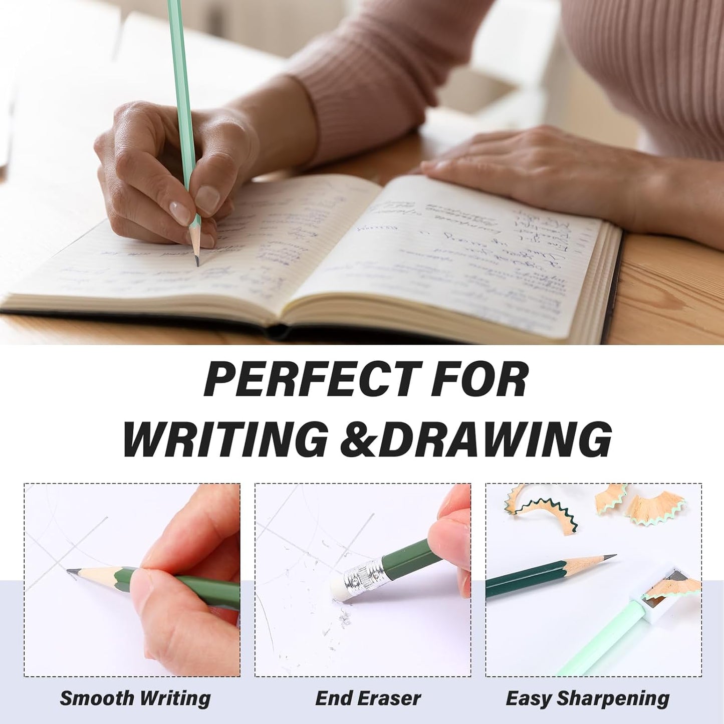 TecUnite 120 Pcs #2 HB Pencils with Eraser No 2 Unsharpened Wooden Hexagonal Pencils for Adults Gifts for School Exam art Learning Office Sketching(Green Series)