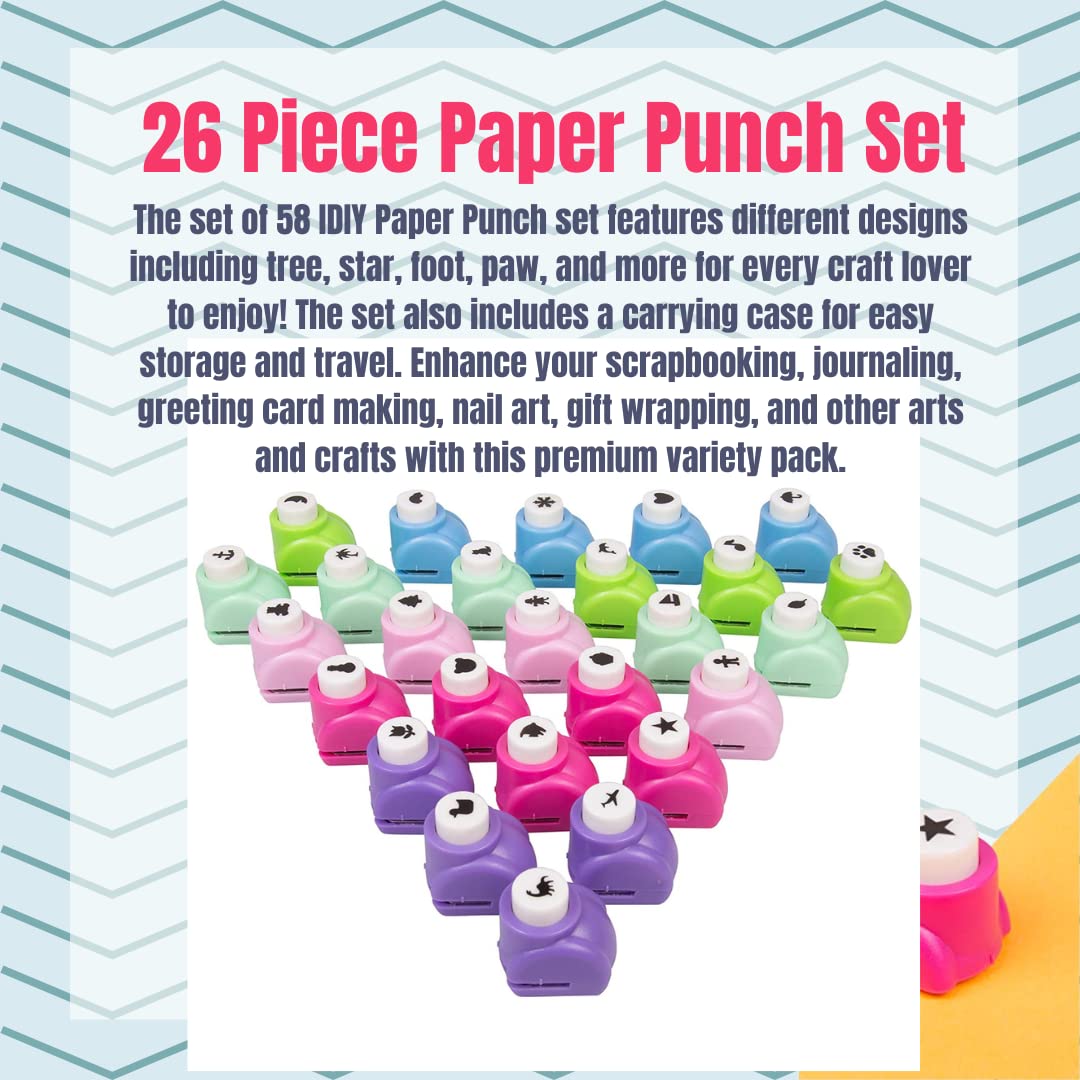 Scrapbook Paper Punch 26pc Mini Paper Hole Punchers w Case - All Different Crafting Designs Hole Punch for Greeting Cards, Scrapbooking, Arts & Crafts, Projects for Kid & Adults, Summer Camp, Gifts