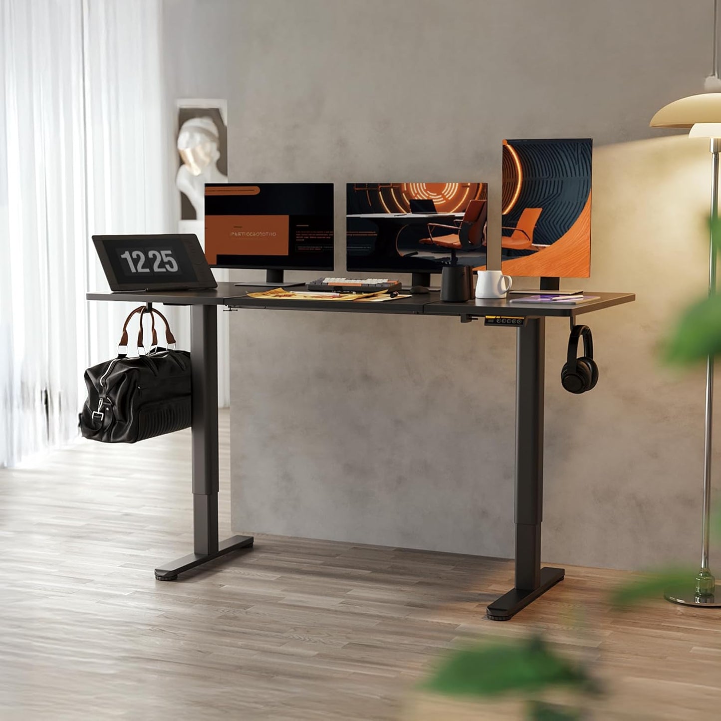 Claiks Standing Desk Frame, Electric Stand Up Desk Legs Frame Workstation Up to 63",T-Shaped Adjustable Standing Computer Desk for Home and Office, (Black Frame only)