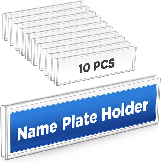 10 Pack Plastic Cubicle Name Plate Holder 8.5" Wide x 2" High Glass Wall Name Plate Holder Clear Acrylic Sign Display Stand for Home Office Business (Suitable for 1/4" Cubicle Wall)