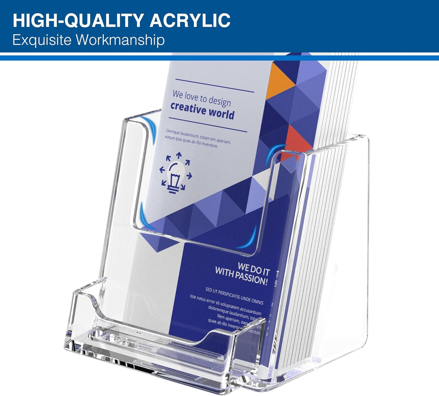 Brochure Holder 4x9 Inch Acrylic Literature Holders Clear Flyer Display Stand with Business Card Slot Pamphlet Holder Multi Purpose Organizer for Office, Lobby, Hotels, Trade Shows, 6 Pack
