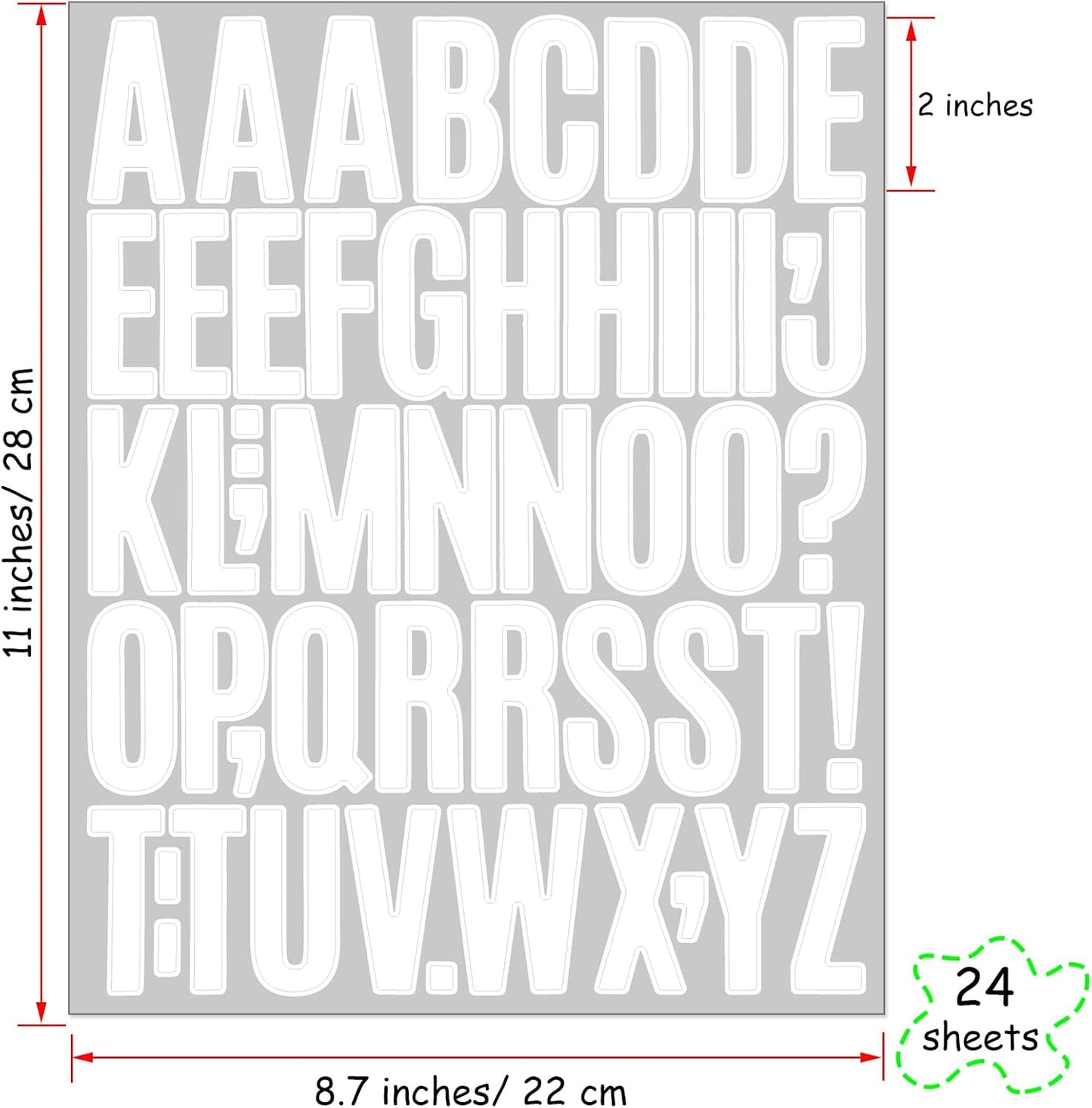 Bemeol 1248 Pieces Letter Stickers 24 Sheets 2 Inch Alphabet Letter Stickers Self Adhesive Sticker Letters for Bulletin Board Classroom Mailbox Door Home Decor(White)