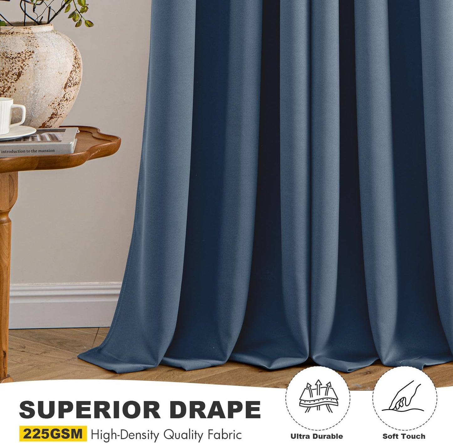 MIULEE Stone Blue Blackout Curtains for Bedroom Living Room 63 Inches Long 2 Panels, Thermal Insulated Room Darkening Drapes Solid Grommet Top Noise Reducing Light Blue Window Treatments 40x63 Inch