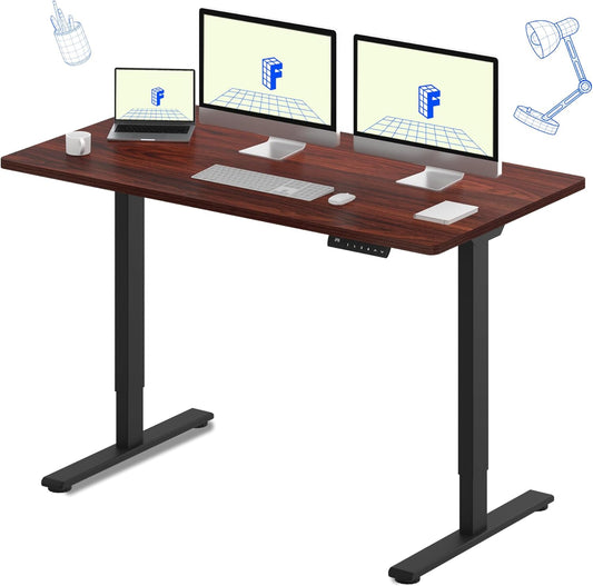 FLEXISPOT E3 Dual Motor Electric Standing Desk 60x24 Inch Whole-Piece Board Height Adjustable Electric Sit Stand Desk (Black Frame + Mahogany Desktop, 2 Packages)