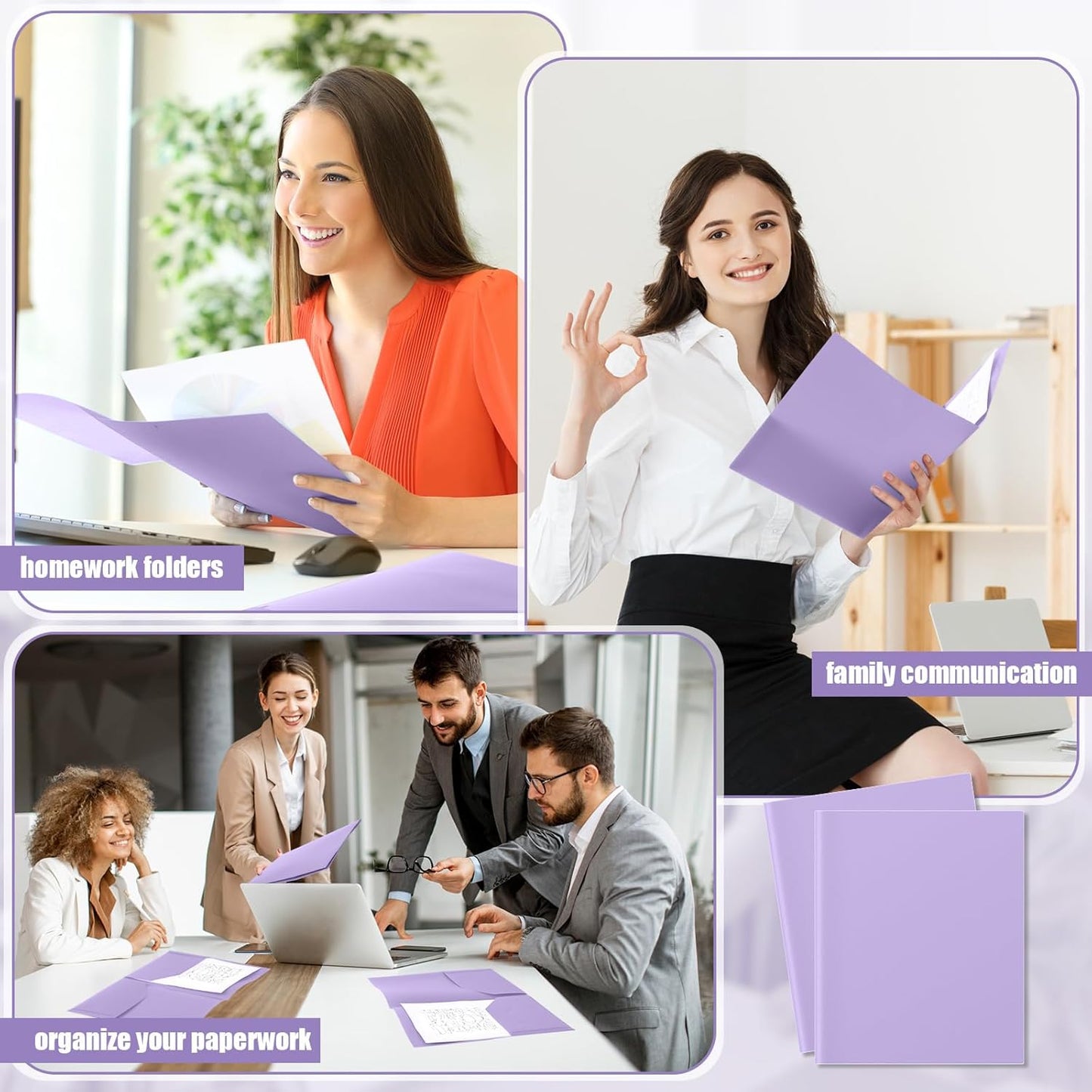 Gueevin 24 Pcs Plastic Folders with Pockets, Back to School Two Pocket Folder Fit Letter Size, Heavy Duty School Business Card Holder for Home Office, 11. 61 x 9. 45 Inches (Light Purple)