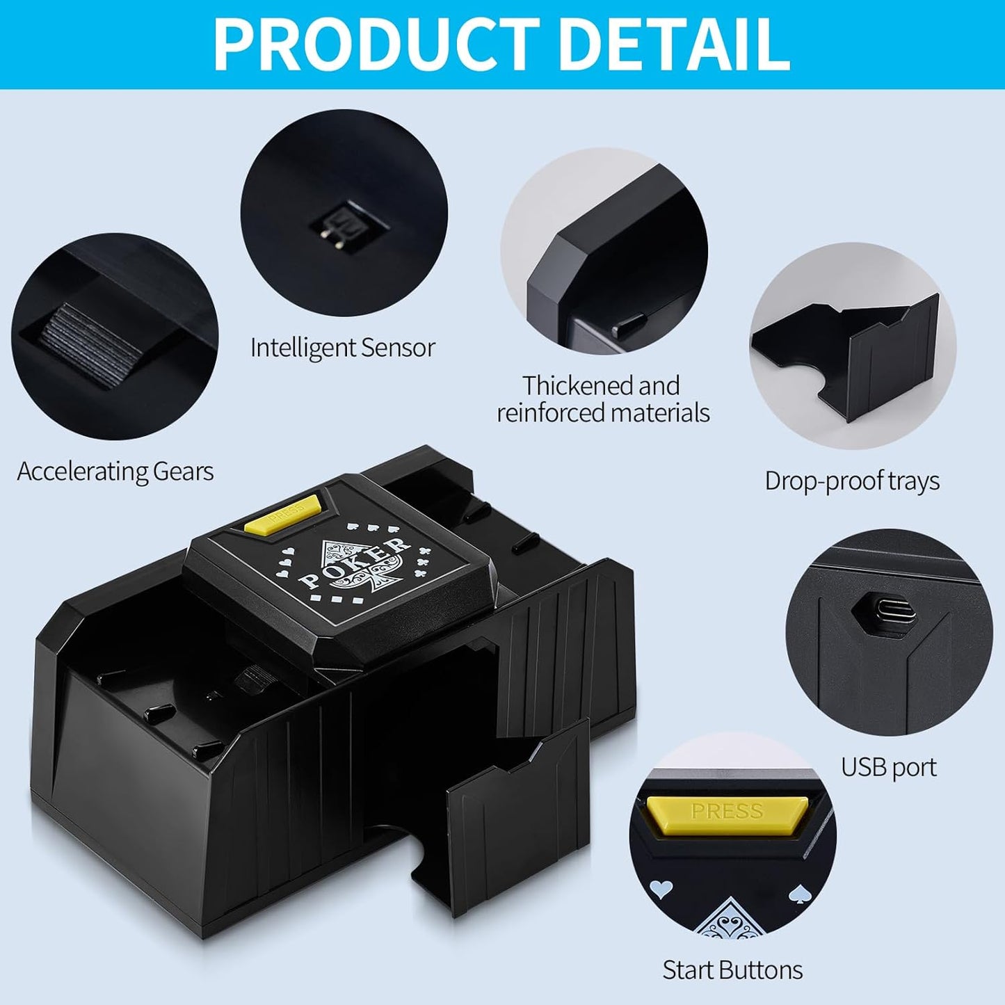 Quiet Automatic Card Shuffler 2 Deck,USB/Battery Operated Electric UNO Poker Shuffler,Playing Card Shuffler for Home Card Game,Travel