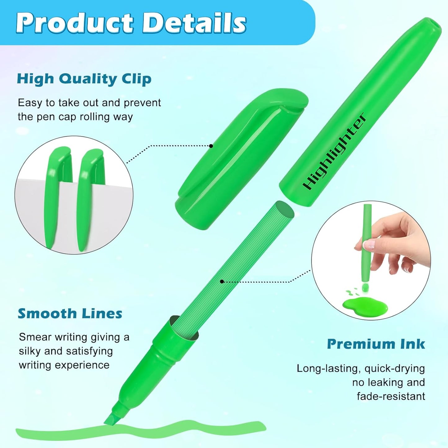 Duchong Highlighters, 30 Packs Green Highlighter Bright Colors Bulk, Chisel Tip Dry-Quickly No Bleed Highlighter Markers for Adults Kids, Office Classroom Must Have, School Supplies for Teachers