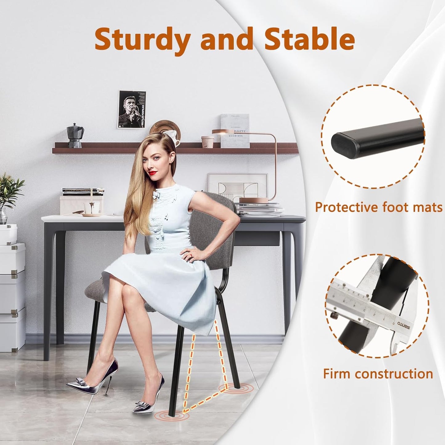 CLATINA Set of 5 Pack Waiting Room Chair Fabric Grey Stackable Chairs Metal Frame with Thickened Seat Back Cushion for Waiting Conference Room Guest Chairs