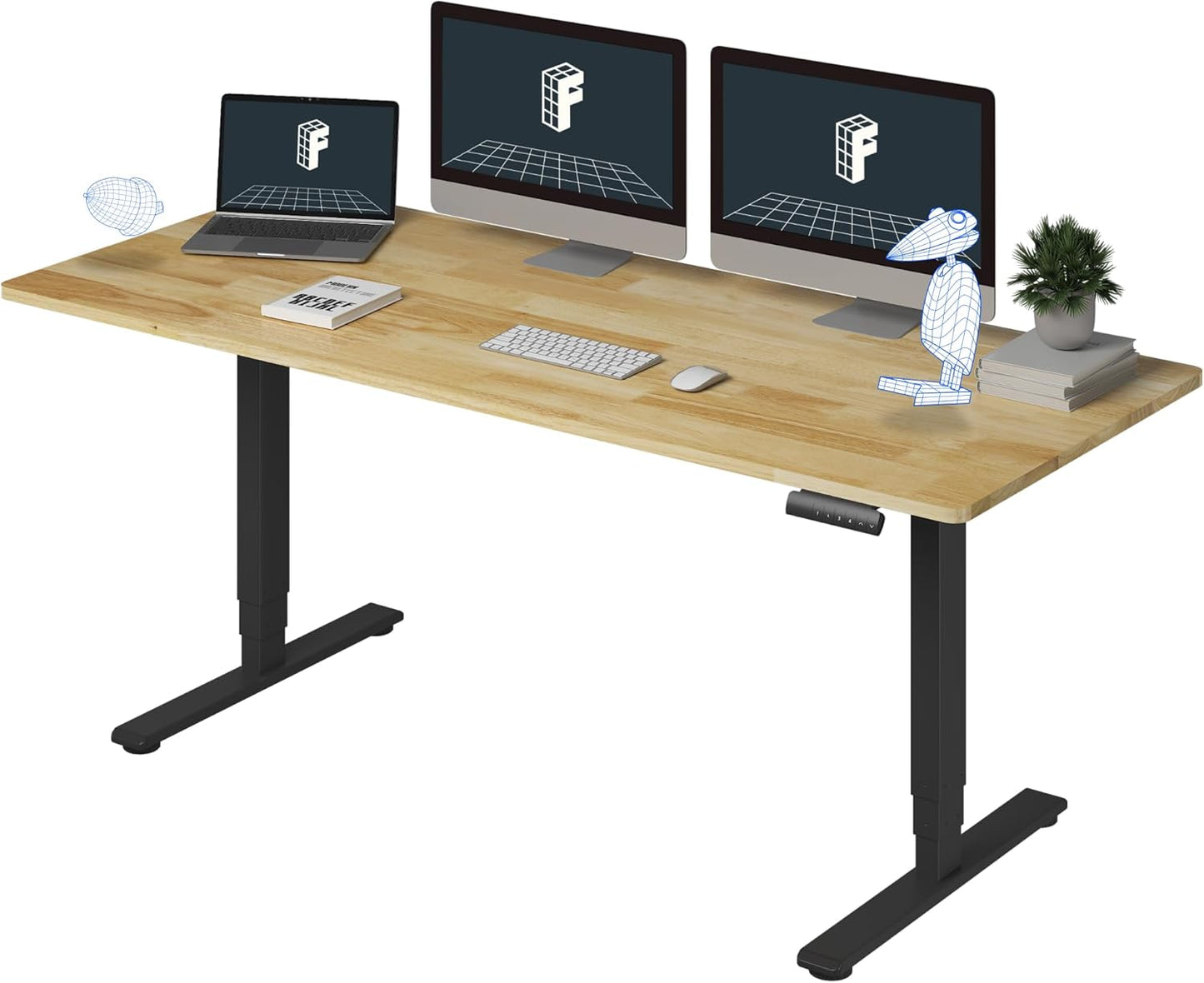 FLEXISPOT E6 Essential Solid Rubber Wood 3 Stages Dual Motor 71x30 Inch Electric Height Adjustable Standing Whole-Piece Board Desk Sit Stand Up Desk (Black Frame + Solid Wood Desktop)