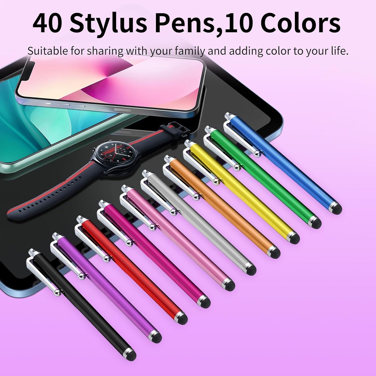 40 Pack Stylus Pen,High Precision and Sensitivity Stylus for Everyday Writing/Drawing,Universal Stylus Compatible with Touch Screens,10 Colors
