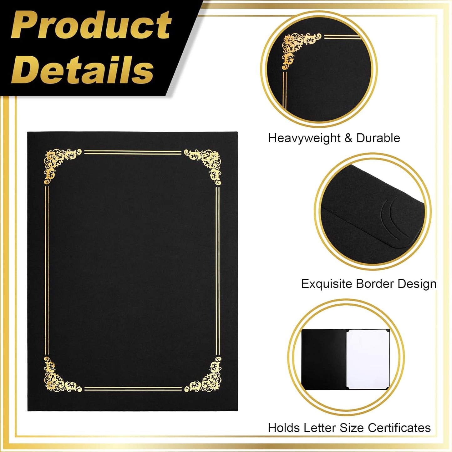 Fainne 120 Packs Certificate Holders Bulk, Diploma Covers Gold Foil Border, Document Covers for Letter Size 8.5x11 Award Certificates, Cardstock, Document Papers, Paper Card Stock(Black)