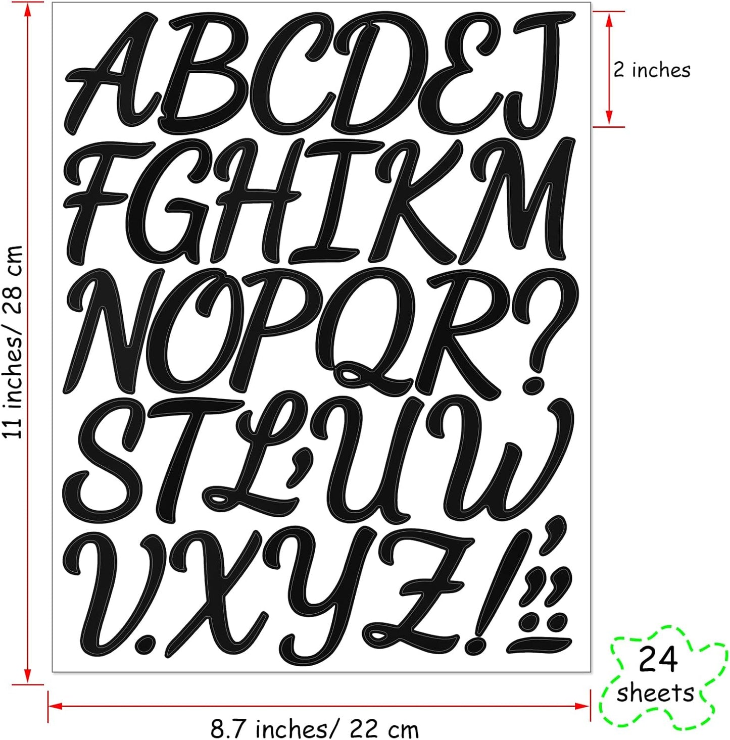 Bemeol 864 Pieces Letter Stickers 24 Sheets 2 Inch Self Adhesive Stickers Letters for Bulletin Board Classroom Mailbox Door Home Decor(Black)