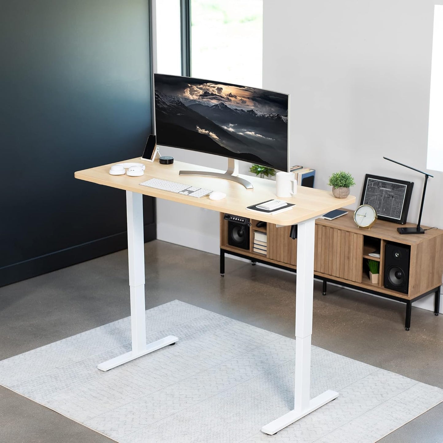 VIVO Electric 60 x 24 in Standing Desk, Memory Height Adjustment, 1B Series, One-Piece Light Wood Top, White Frame, DESK-KIT-1W6C
