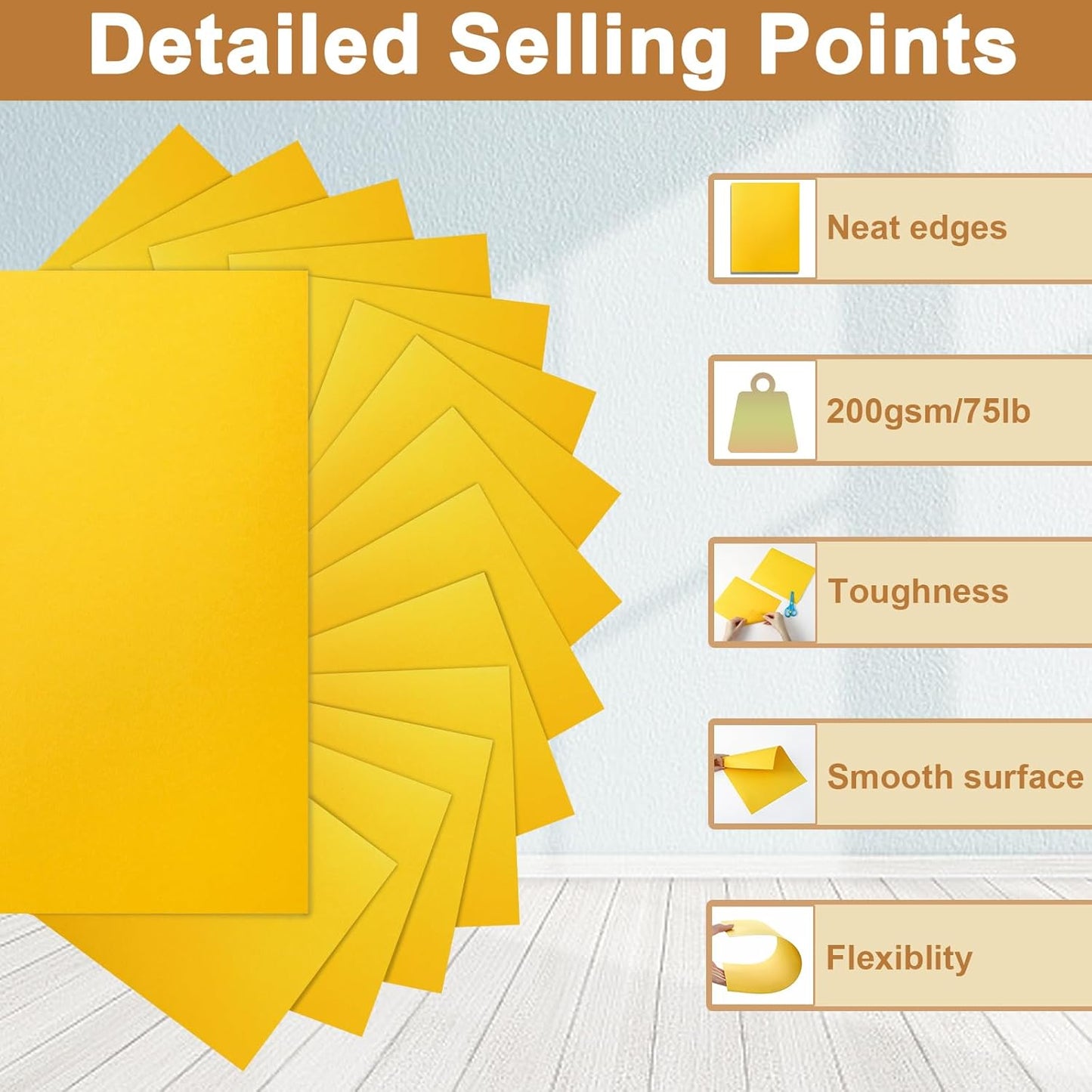 40 Sheets Yellow Cardstock 8.5 x 11 Crafts Paper, 200gsm/75lb Heavyweight Card Stock Printer Paper for DIY Cards Making, Certificates, Wedding Invitations, Menus, Birthday Decorations, School