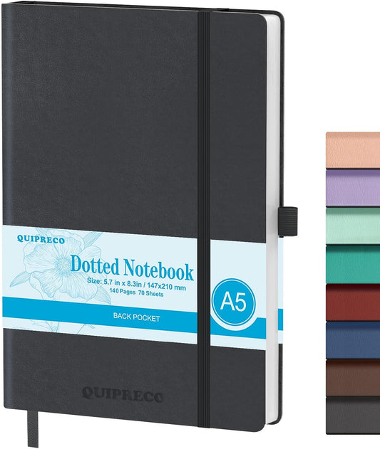 Hardcover Lined Bullet Dotted Journal Notebook, A5 140 192 Pages 100 120Gsm Paper College ruled for School,Work,Travel,and Daily Planning，5.7''*8.3'' (1, Black, A5 Dotted)