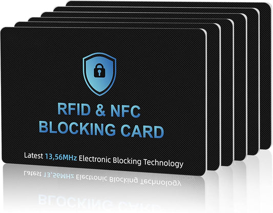 6PCS RFID Blocking Cards Premium Contactless NFC Debit Credit Card Passport Protector Blocker Set for Men & Women, Smart Slim Design Perfectly fits in Wallet and Purse