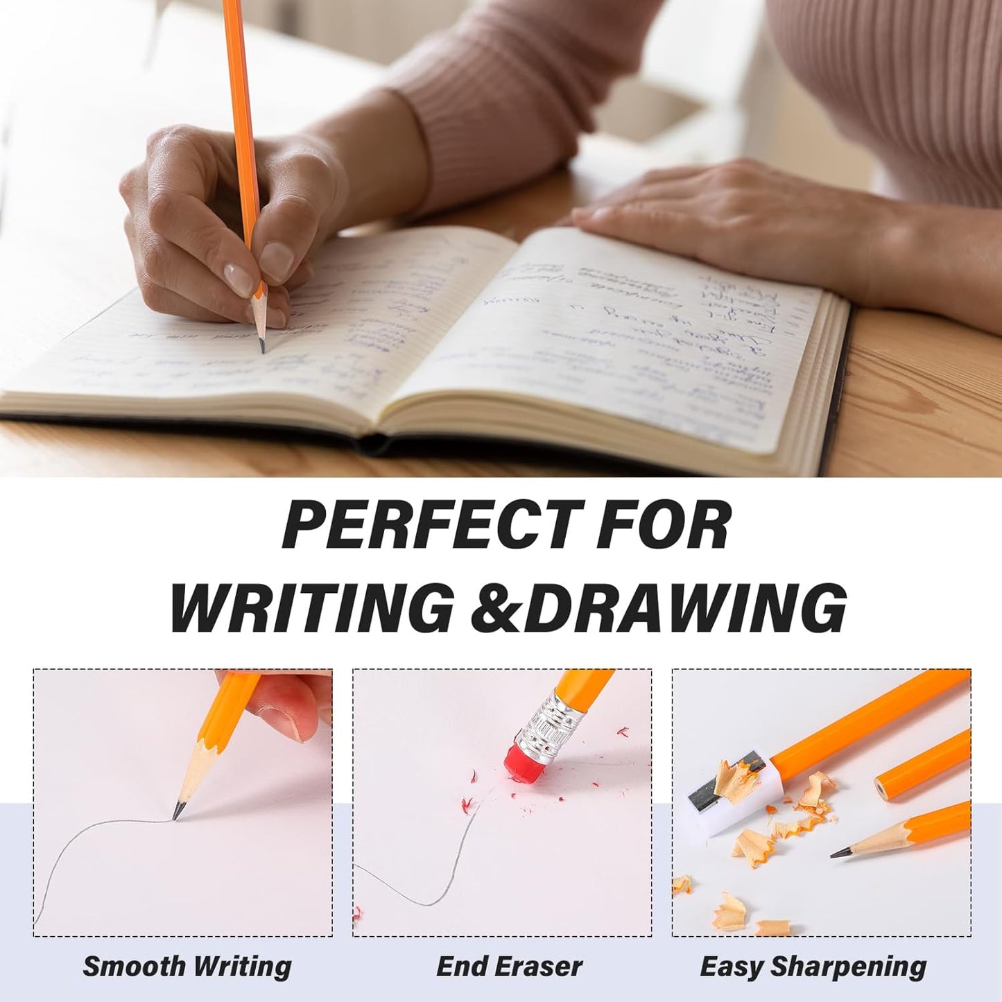 TecUnite 120 Pcs #2 HB Pencils with Eraser No 2 Unsharpened Wooden Hexagonal Pencils for Adults Gifts for School Exam art Learning Office Sketching(Yellow)