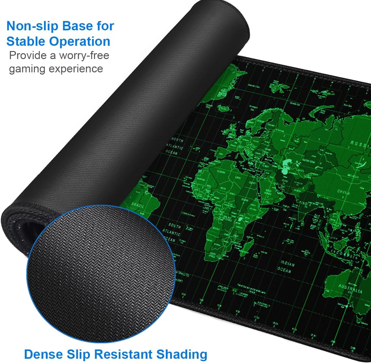 Large Gaming Mouse Pad, 31.5x15.7 inch Large Extended Computer Keyboard Mouse Mat, Water Resist Non-Slip Mousepad Rubber Base Long XXL Desk Mouse Pad for Work & Gaming, Office & Home, Green Map
